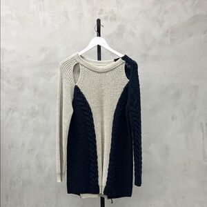 Two-Tone Cable Knit Sweater